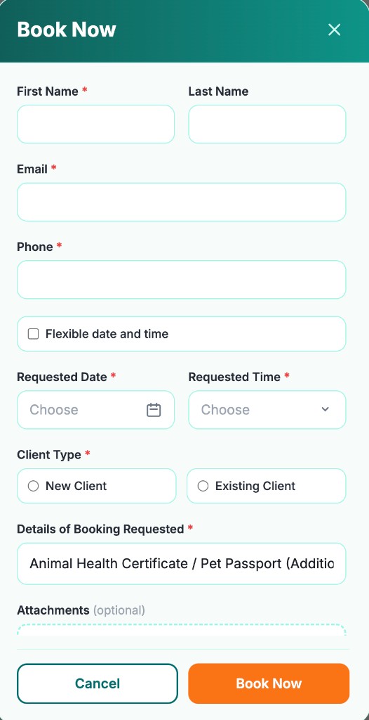 Book Now booking form