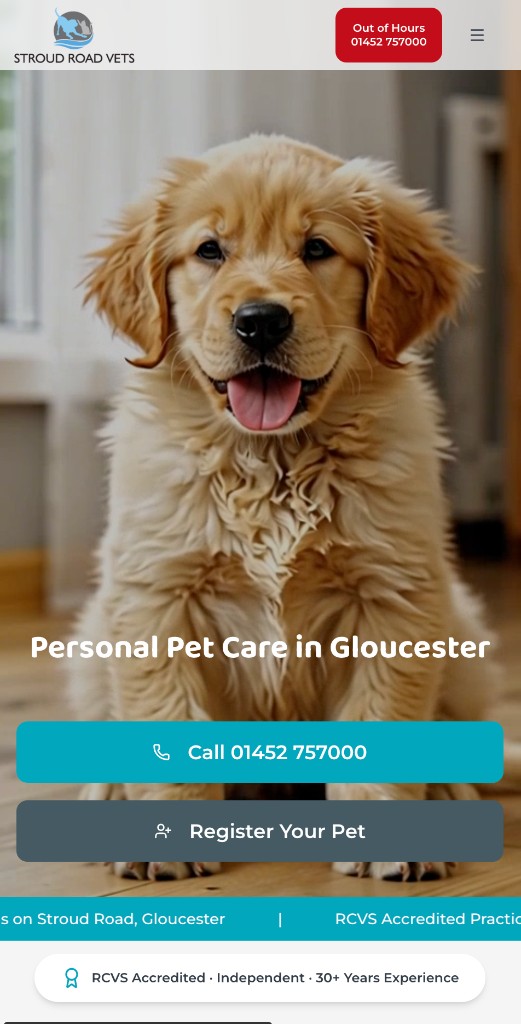 Stroud Road Vets clinic website